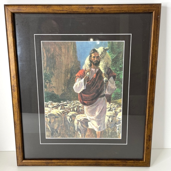 The Good Shepherd by Richard Hook Print Wall Art Gold Metal Frame 14” x 16” - Picture 8 of 11